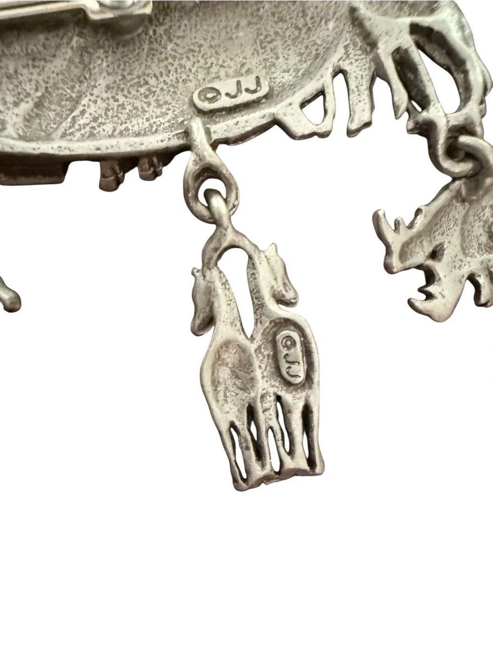 Vintage JJ Noah’s Ark Animal Dangle Brooch Pewter Tone Statement Pin Whimsigoth